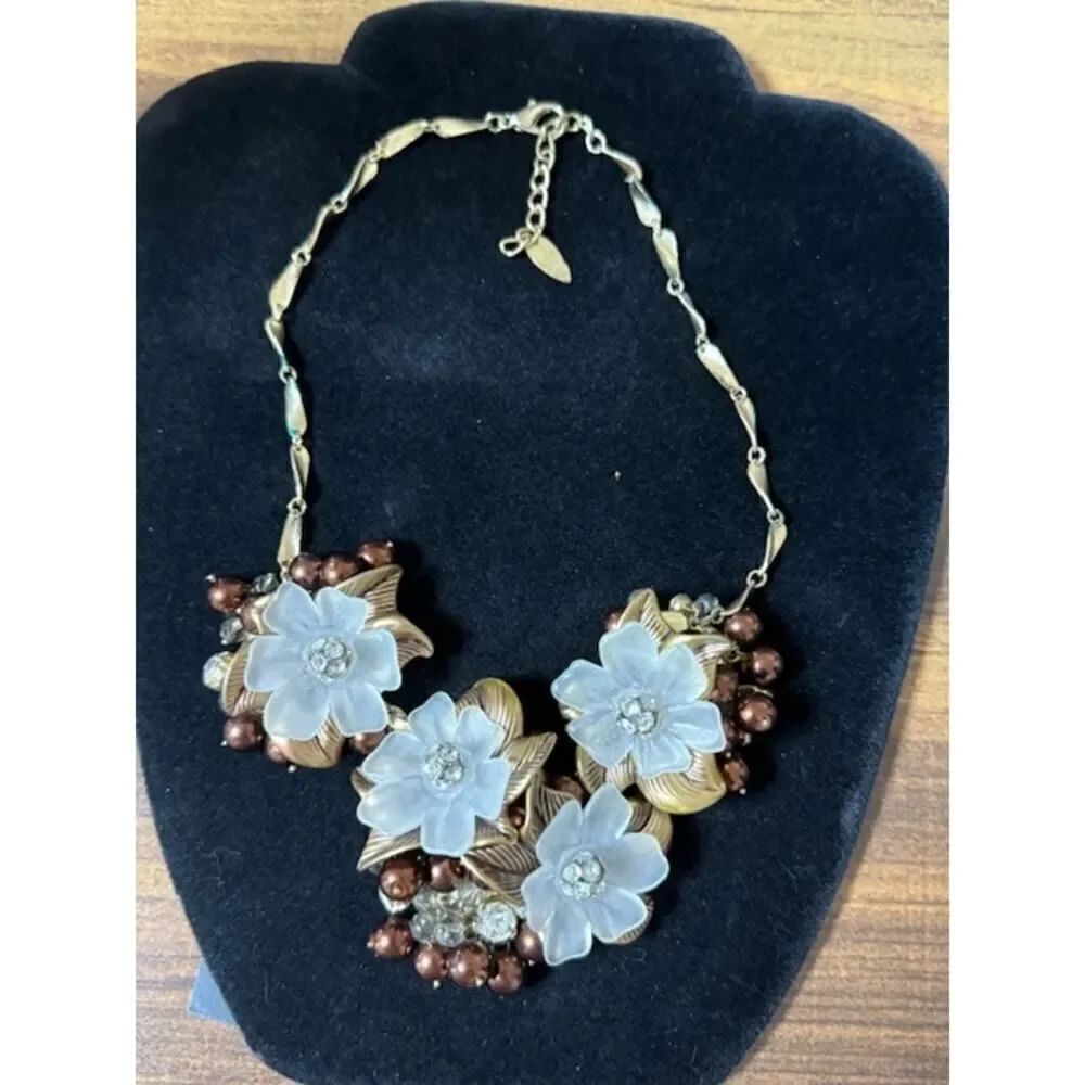 Coldwater Creek Chocolate Brown Flower Statement Collar Necklace 18-21"